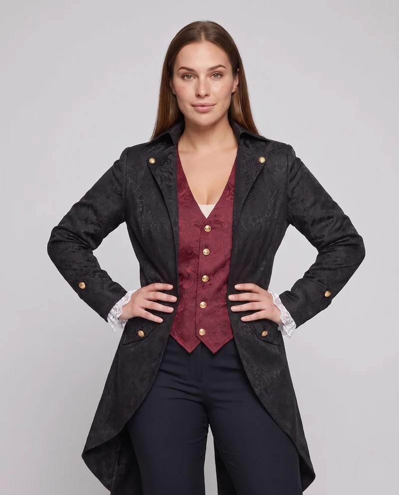 Damen historische Frockcoat mit detaillierten goldenen Verzierungen Nord Taschen