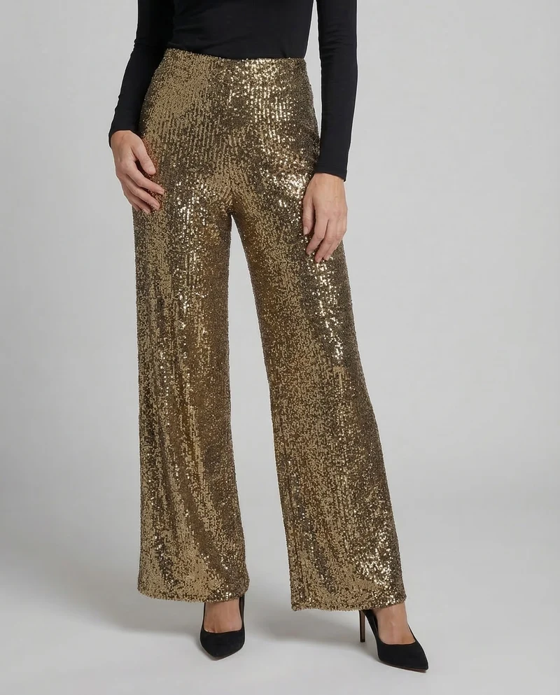 Damen Pailletten Palazzo Hose
