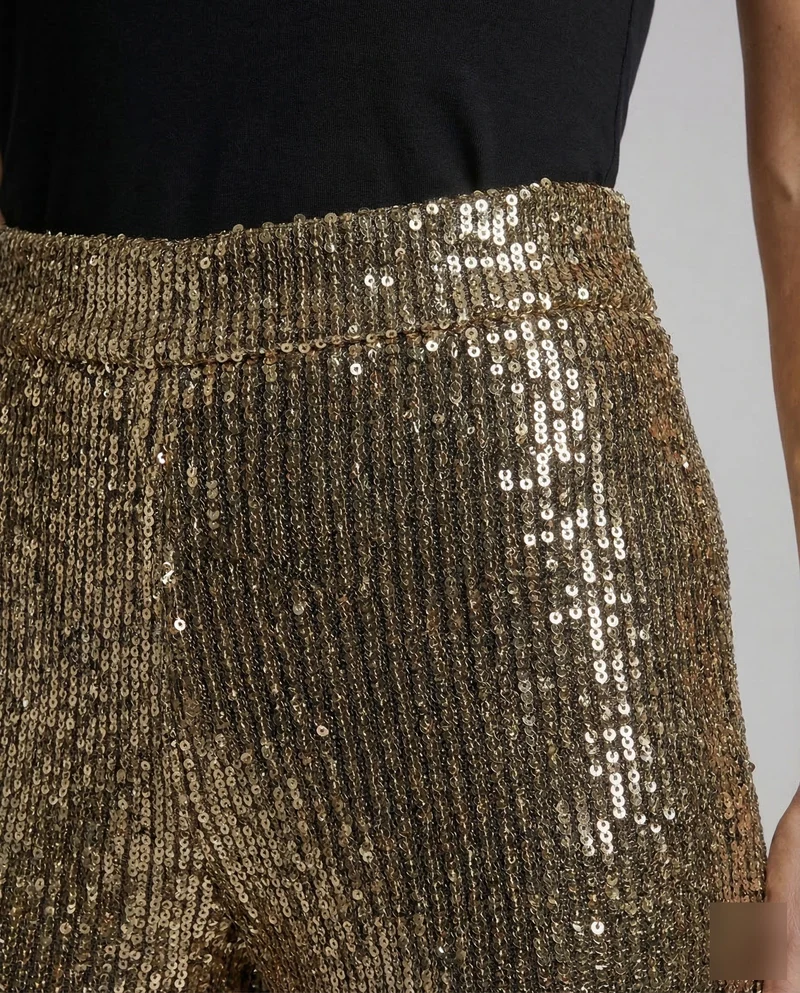 Damen Pailletten Palazzo Hose