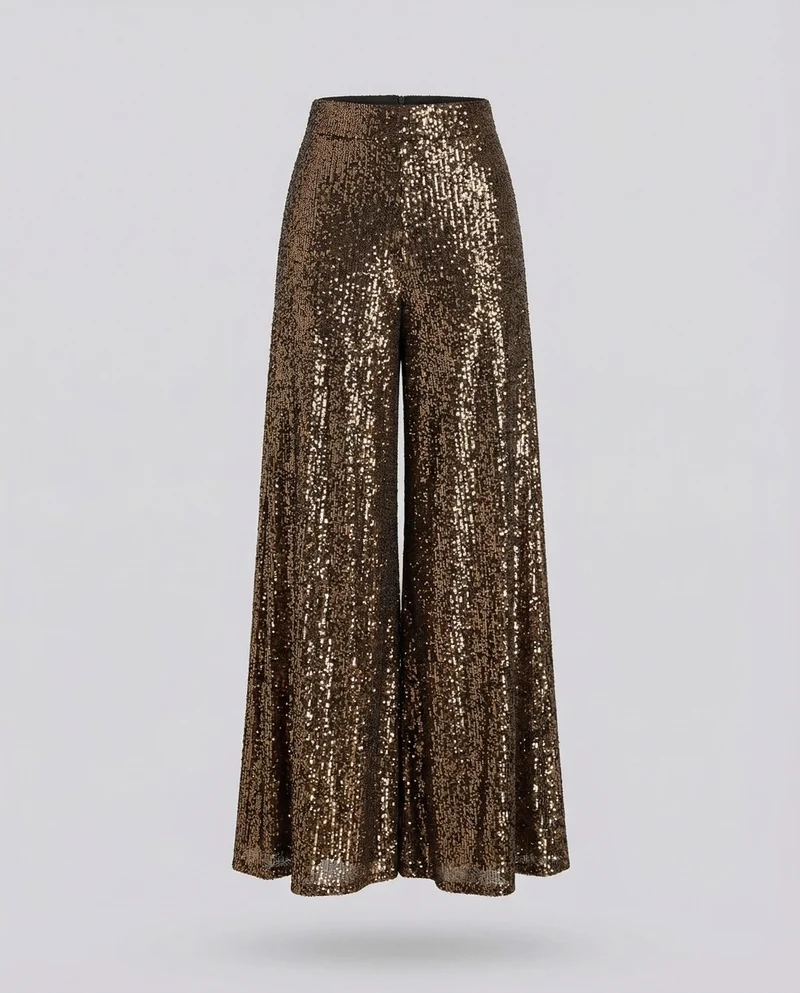 Damen Pailletten Palazzo Hose
