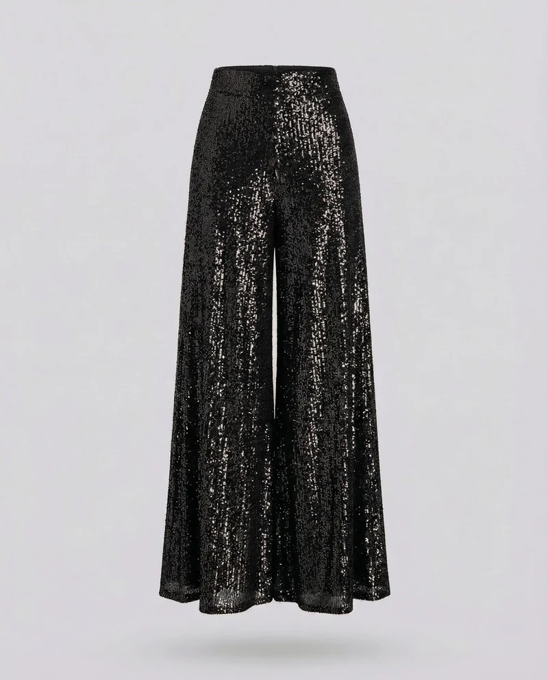 Damen Pailletten Palazzo Hose