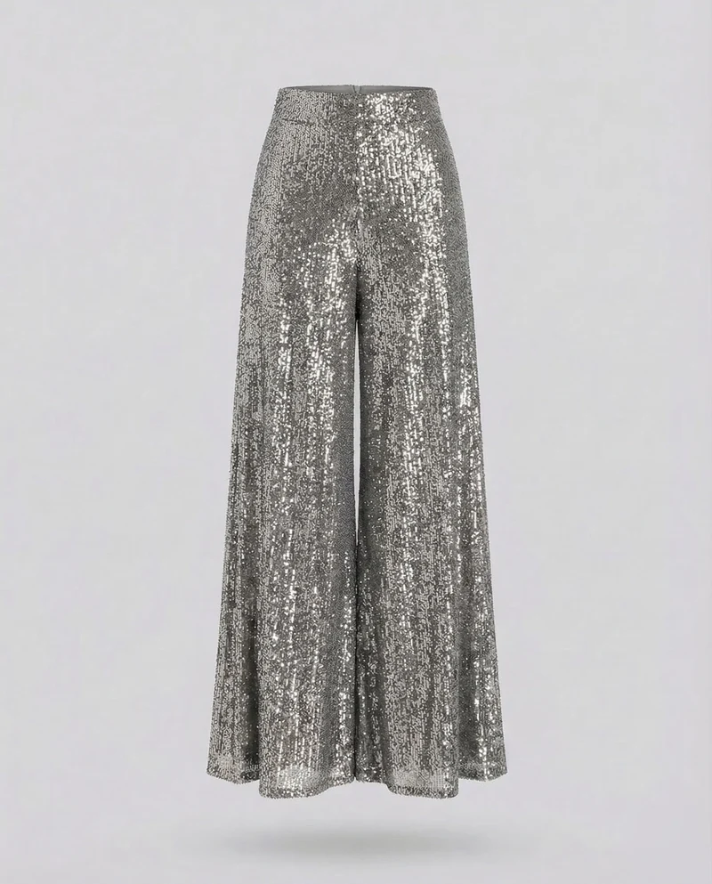 Damen Pailletten Palazzo Hose