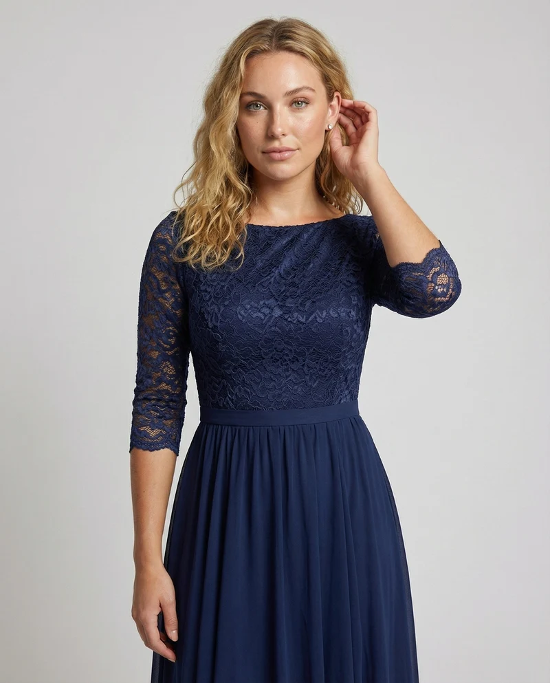 Damen Tüll-Abendkleid Spitzenoberteil Plissee-Rock