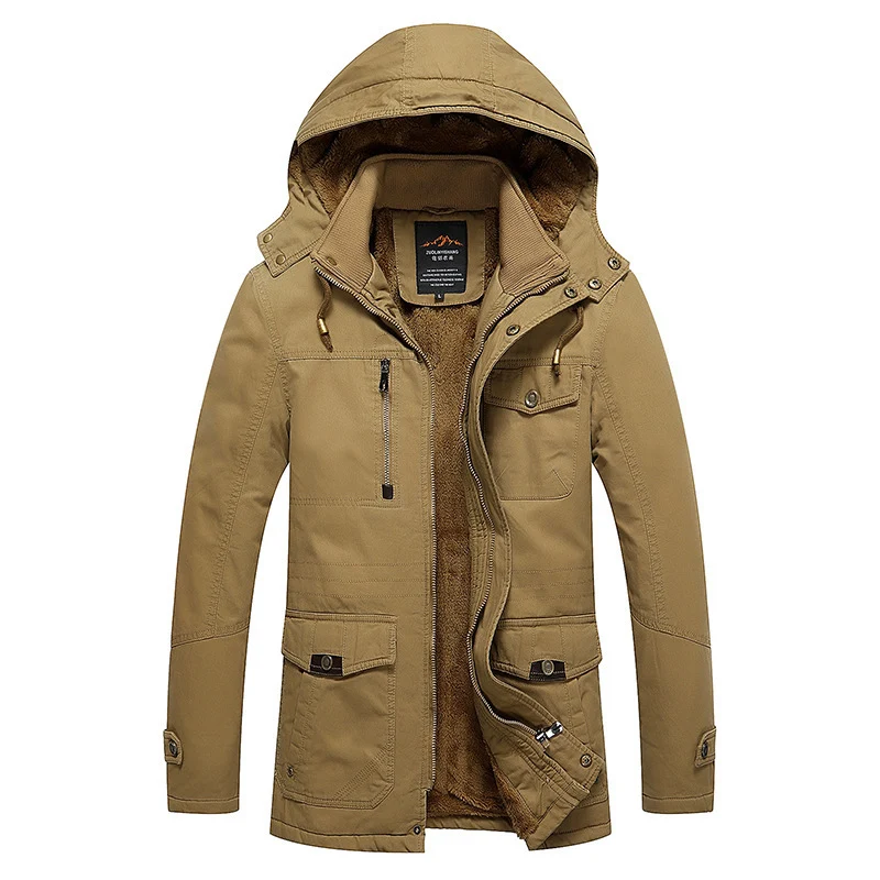 Herren gefütterter Fieldparka mit Kapuze, kuscheliger Fleece-Innenfütterung und Multifunktions‑Taschen Nord Taschen