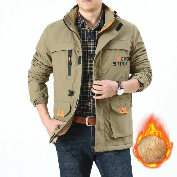 Herren Gefütterter Fieldparka im Utility‑Stil mit Teddyfleece‑Innenkragen, Kapuze und Mehrfachtaschen Nord Taschen