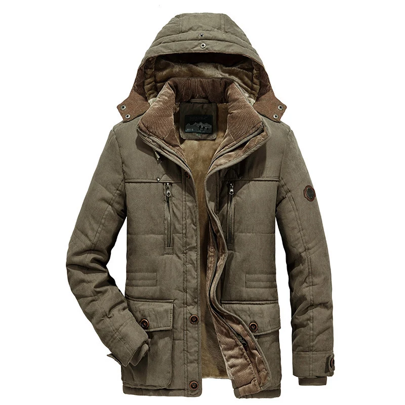 Herren gefütterter Field‑Parka mit Cord‑Innenkragen, warmer Kunstflausch‑Innenlage und Kapuze Nord Taschen