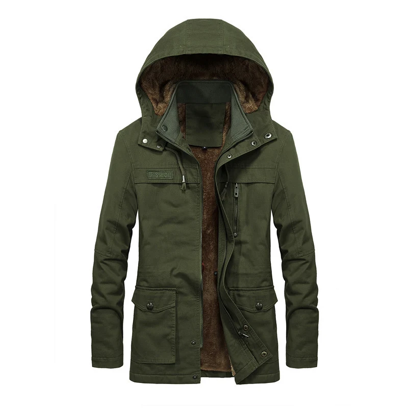 Herren Gefütterter Canvas-Parka mit Kapuze, Teddyfleece-Innenfutter und Multifunktionstaschen Nord Taschen