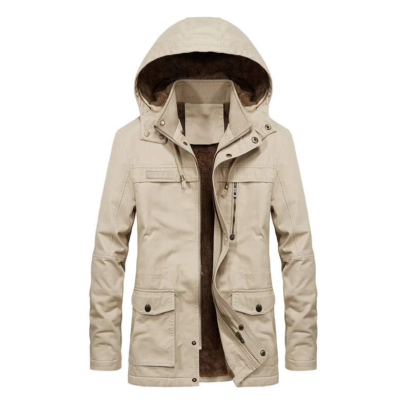 Herren Gefütterter Canvas-Parka mit Kapuze, Teddyfleece-Innenfutter und Multifunktionstaschen Nord Taschen