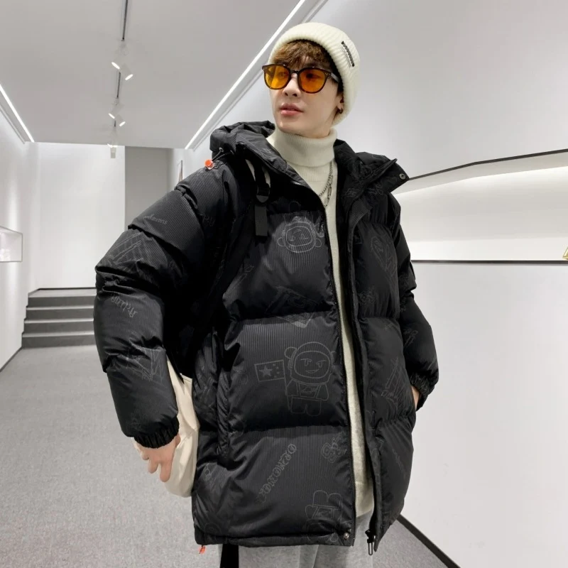Herren gefütterte oversized Steppjacke mit Kapuze und Allover-Print Nord Taschen