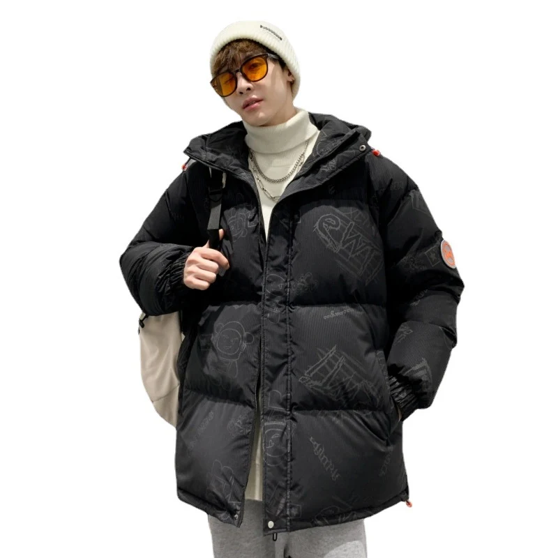Herren gefütterte oversized Steppjacke mit Kapuze und Allover-Print Nord Taschen