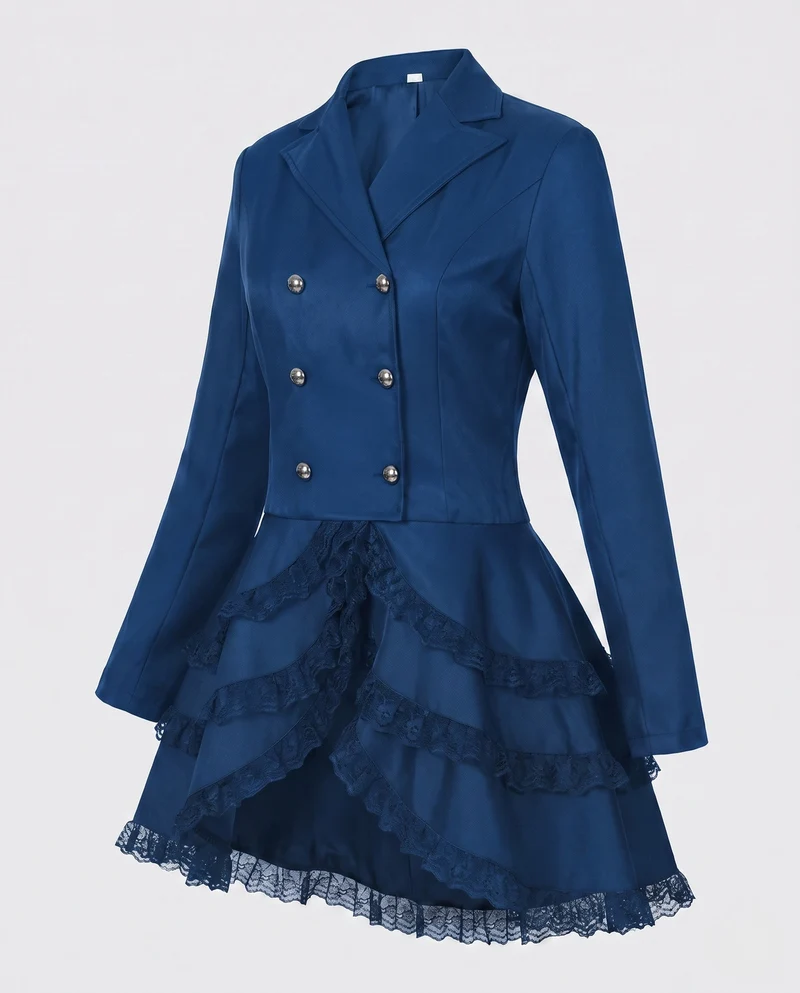 Frauen Elegante RüschJacke mit tiefem V-Ausschnitt und doppelt geknöpftem Vorderteil Nord Taschen