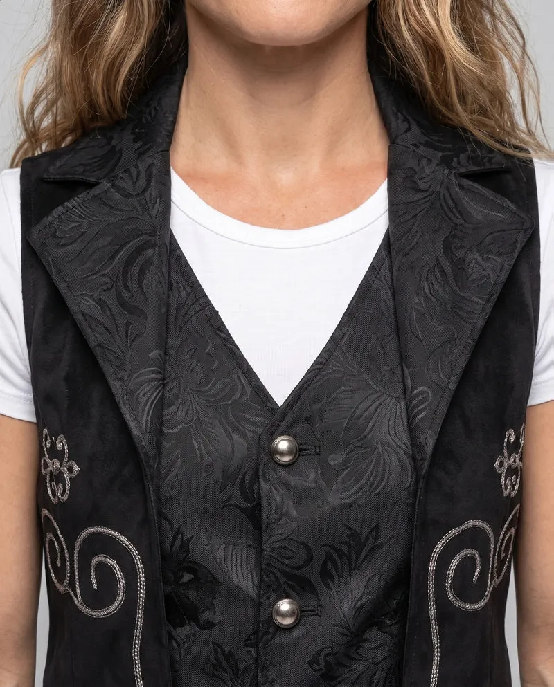 Damen elegantes Satinwest mit floralem Muster und praktischen Taschen Nord Taschen