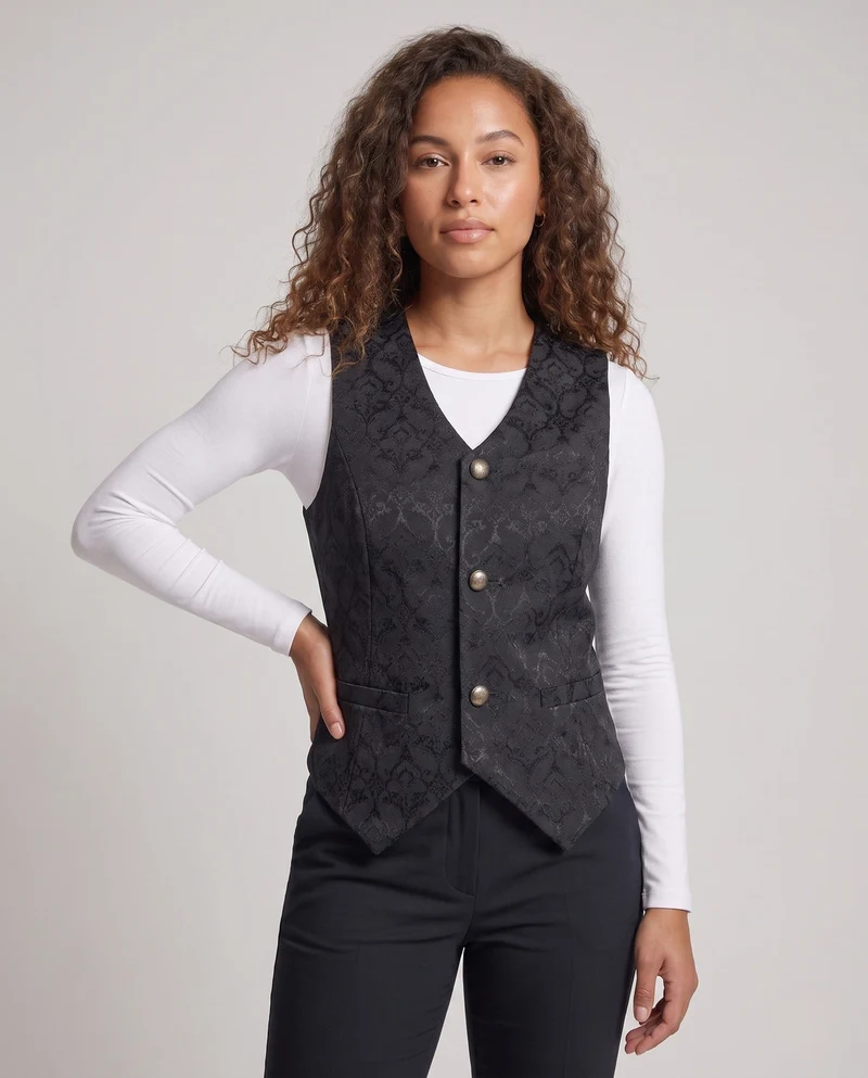 Damen eleganten Weste mit Blumenmustern und verzierten Knöpfen Nord Taschen