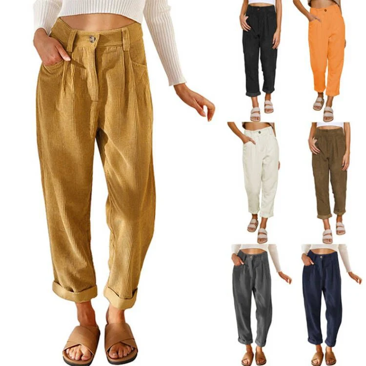 Damen Weite Cordhosen mit dekorativen Falten und praktischen Taschen