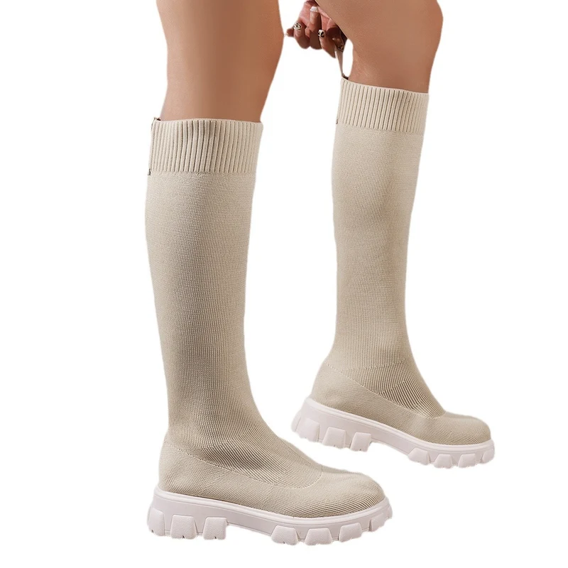 Damen Kniehohe Strick‑Sock‑Boots mit elastischem Schaft und markanter Profilsohle Nord Taschen