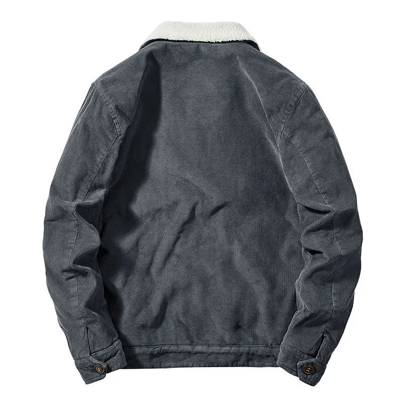 Herren Cord-Worker-Truckerjacke mit wärmender Sherpa-Innenfütterung und Hemdkragen Nord Taschen