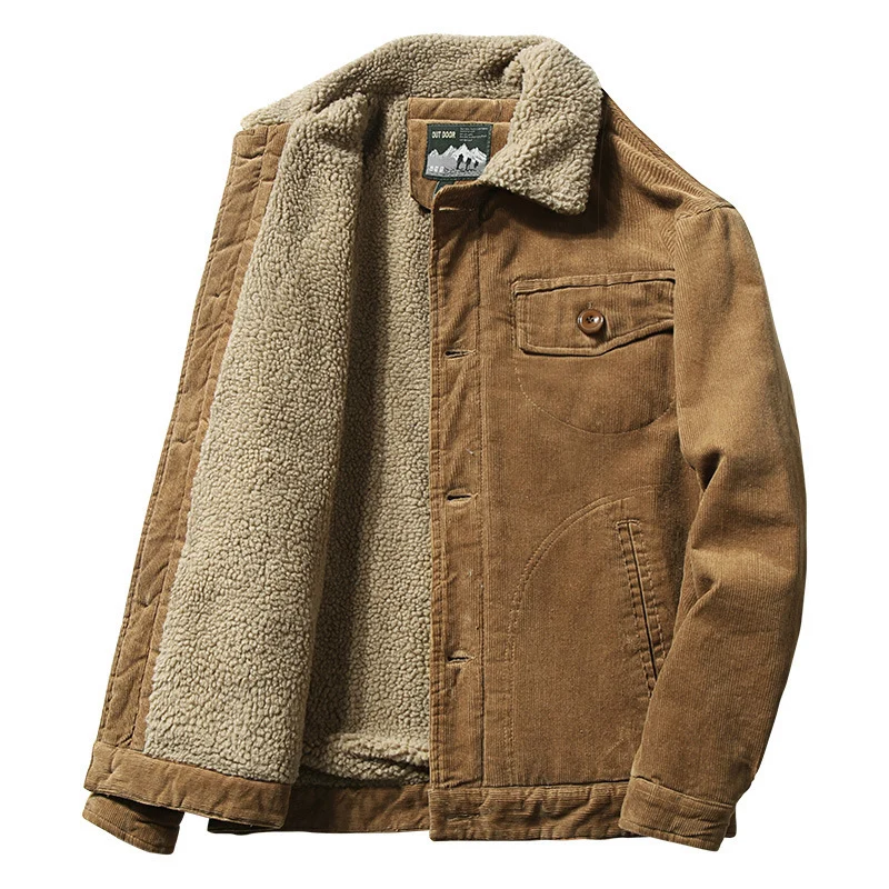 Herren Cord-Truckerjacke mit wärmender Teddy-Innenfütterung und Hemdkragen Nord Taschen