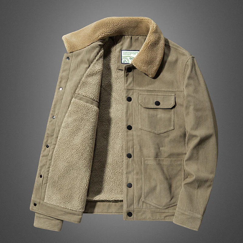 Herren Cord-Truckerjacke mit wärmender Sherpa-Isolierung und aufgesetzten Pattentaschen Nord Taschen