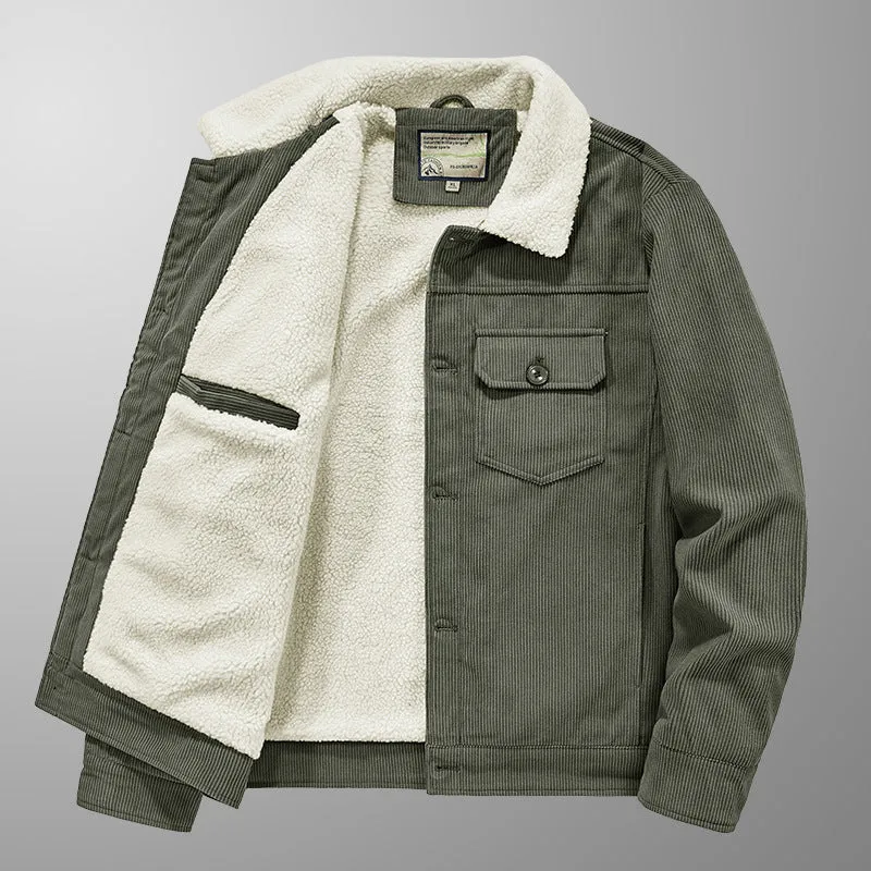 Herren Cord-Truckerjacke mit Sherpa-Innenfutter, Brustpattentasche und geradem Saum Nord Taschen