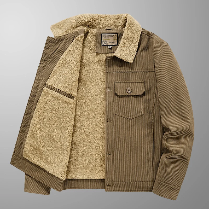 Herren Cord-Truckerjacke mit Sherpa-Innenfutter, Brustpattentasche und geradem Saum Nord Taschen