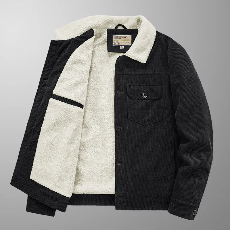 Herren Cord-Truckerjacke mit Sherpa-Innenfutter, Brustpattentasche und geradem Saum Nord Taschen
