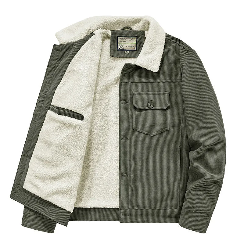 Herren Cord-Truckerjacke mit Sherpa-Innenfutter, Brustpattentasche und geradem Saum Nord Taschen