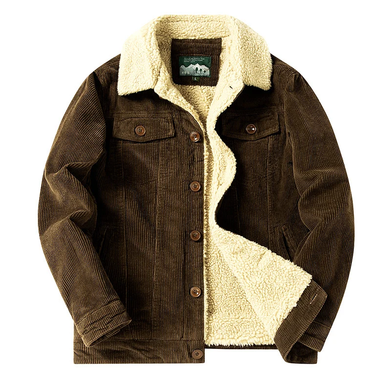 Herren Cord-Truckerjacke mit durchgehendem Teddyfutter und Brustpattentaschen Nord Taschen