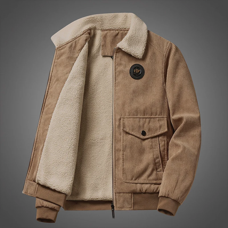 Herren Cord-Teddyjacke mit Sherpa-Futter, Reißverschluss und Utility-Taschen Nord Taschen