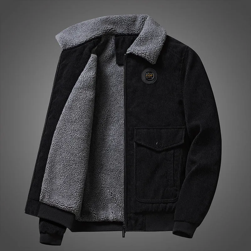 Herren Cord-Teddyjacke mit Sherpa-Futter, Reißverschluss und Utility-Taschen Nord Taschen