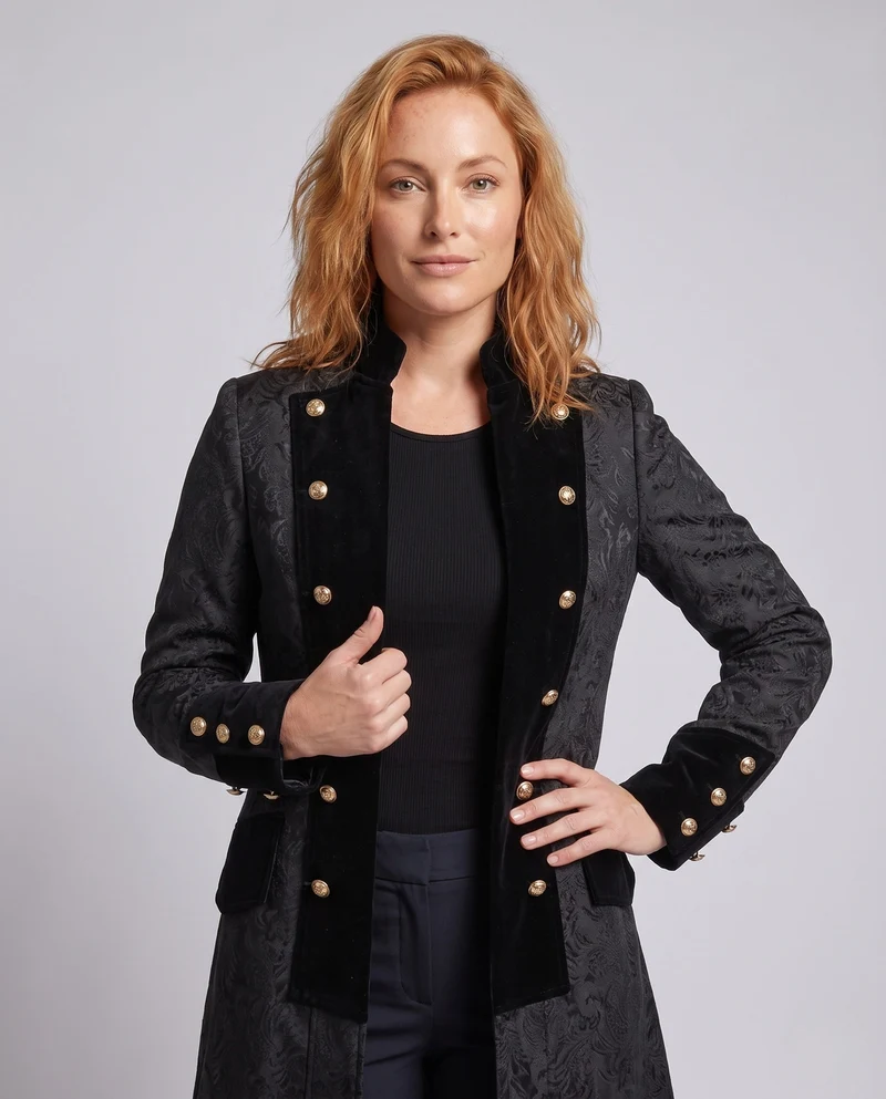 Damen historische Frack mit aufwändigen Verzierungen und eleganten Knopfdetails Nord Taschen