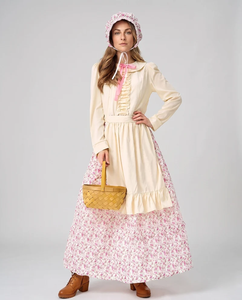 Damen historische Bauernkleid mit Rüschendetail und Baumwollschürze Nord Taschen