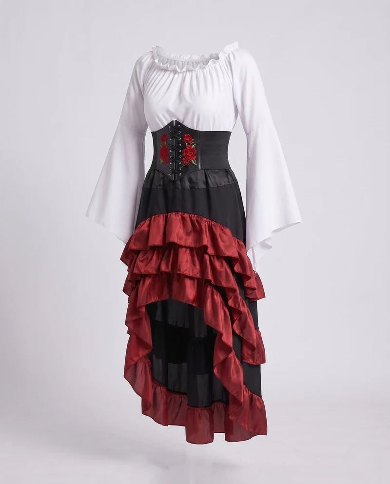 Damen Historisches Kostüm mit Volantrock und Fitted Bodice Nord Taschen