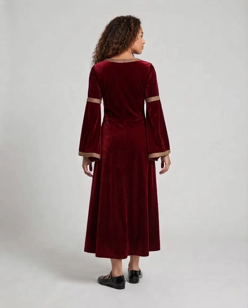 Frauen Historisches Samtkleid mit Ausgestellten Ärmeln und Dekorativem Kragen Nord Taschen