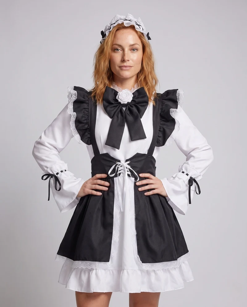 Damenkostüm als elegante Dienstmädchen mit Rüschen und Schleifen Nord Taschen