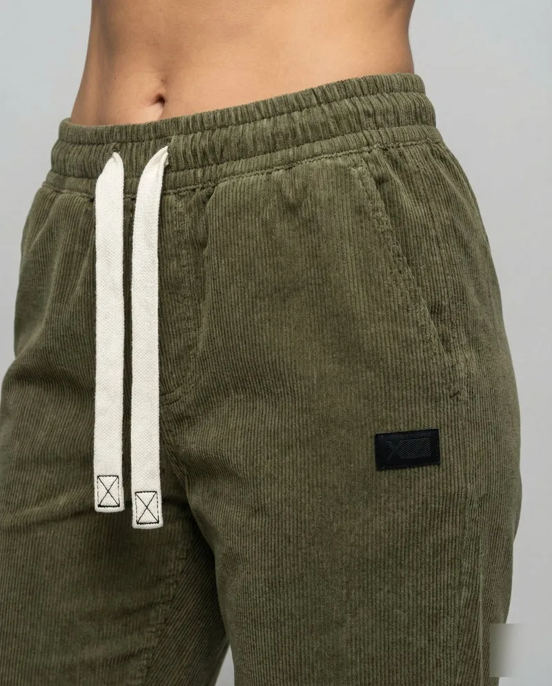 Damen nan lässige Cord-Baggy-Hose mit elastischem Tunnelzugbund, tiefem Schritt und seitlichen Eingrifftaschen Nord Taschen
