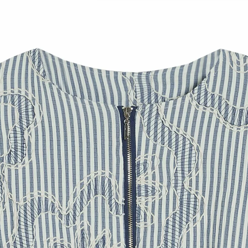 Damen 200+ gestreifte bestickte Blousonjacke mit durchgehendem Reißverschluss Nord Taschen