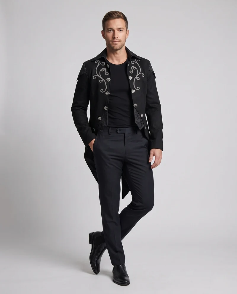 Herren Elegante Gothic Jacke mit aufwendiger Stickerei Nord Taschen