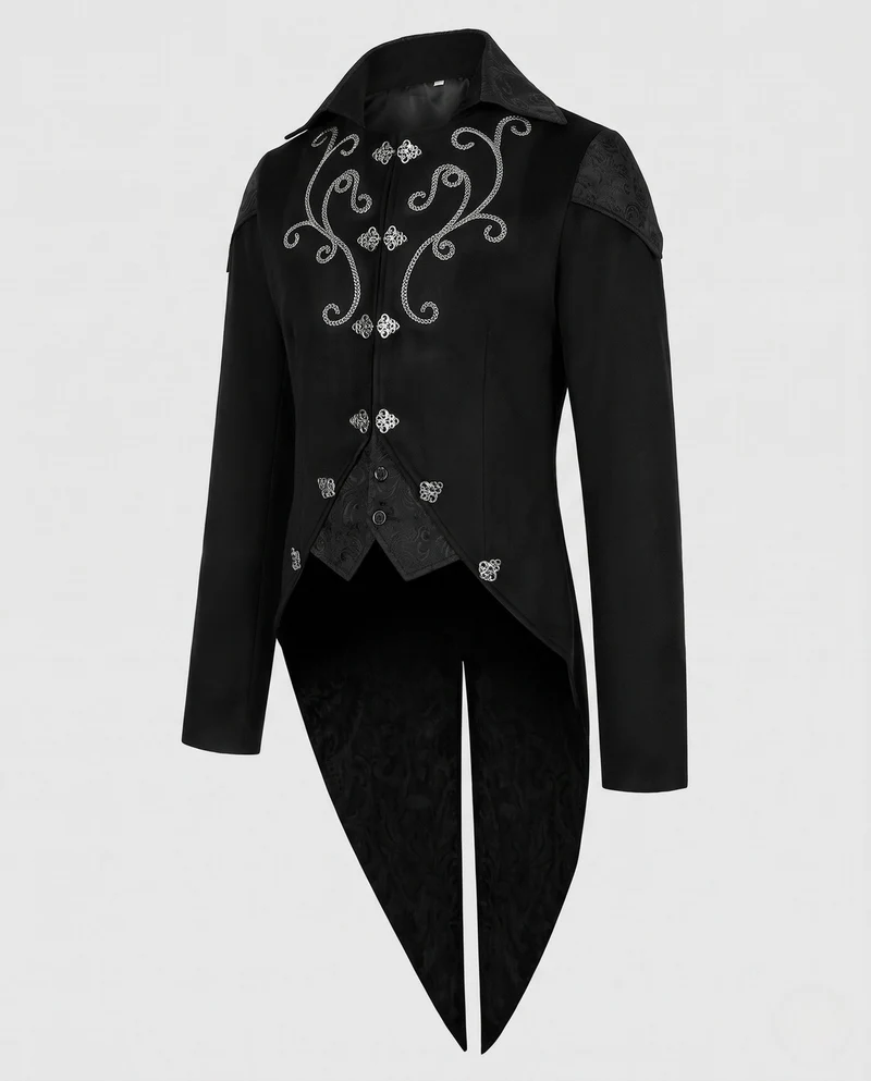 Herren Elegante Gothic Jacke mit aufwendiger Stickerei Nord Taschen