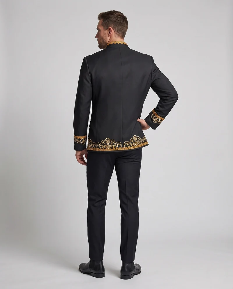 Herren eleganter Brokatblazer mit aufwendiger goldener Stickerei Nord Taschen