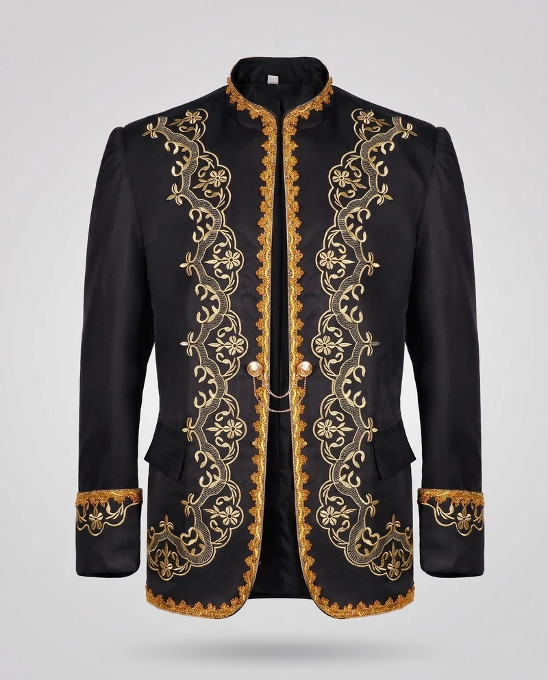 Herren eleganter Brokatblazer mit aufwendiger goldener Stickerei Nord Taschen