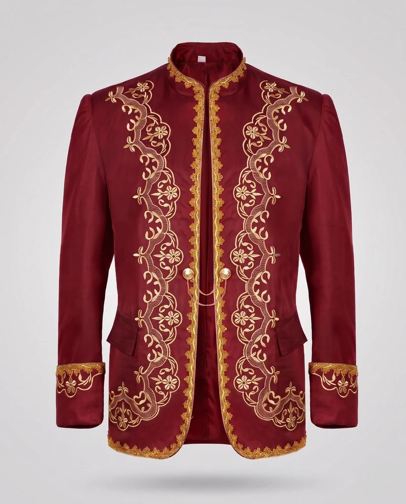 Herren eleganter Brokatblazer mit aufwendiger goldener Stickerei Nord Taschen