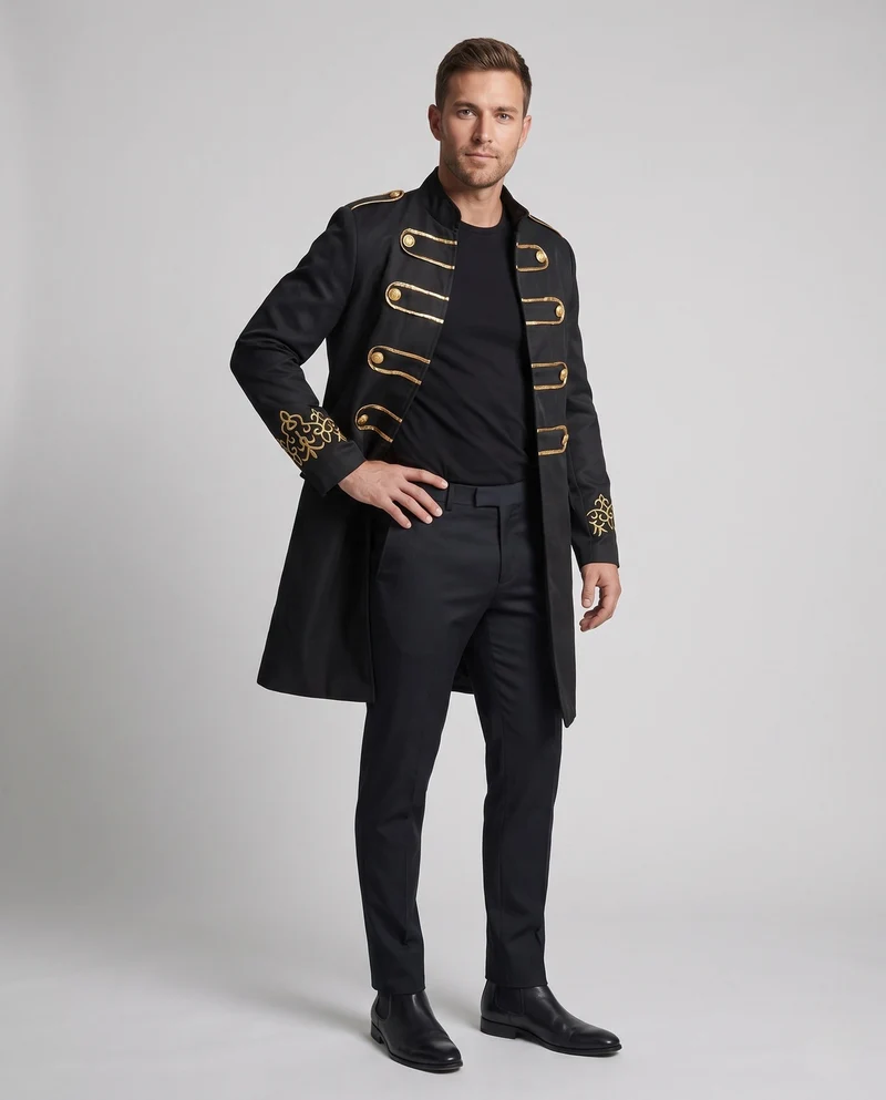 Herren Eleganter Militärstil Mantel mit komplizierten Details Nord Taschen