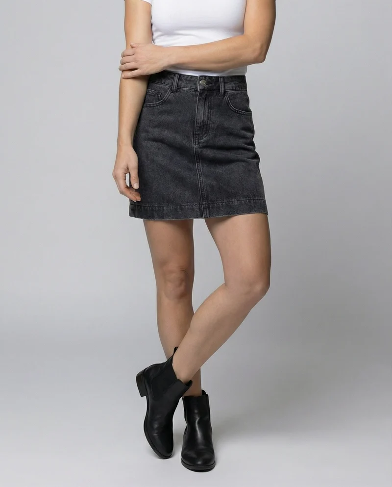 Damen kurzer hochgeschnittener Jeansrock in A-Linie