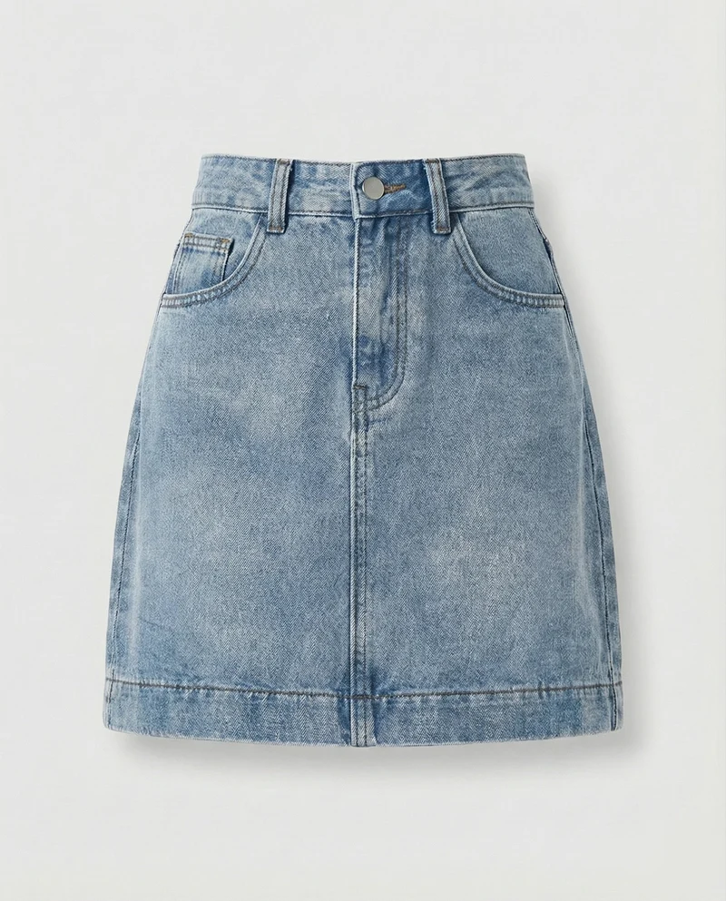Damen kurzer hochgeschnittener Jeansrock in A-Linie