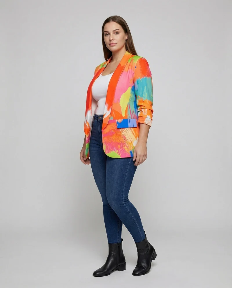 Damen Expressive Abstrakt-Print Longblazer