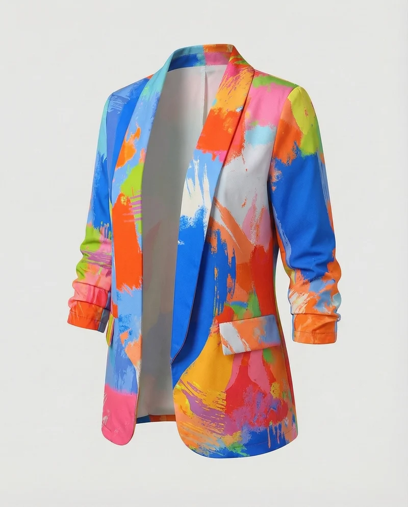 Damen Expressive Abstrakt-Print Longblazer