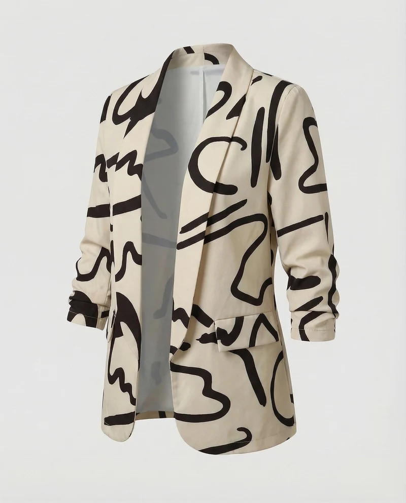 Damen Expressive Abstrakt-Print Longblazer