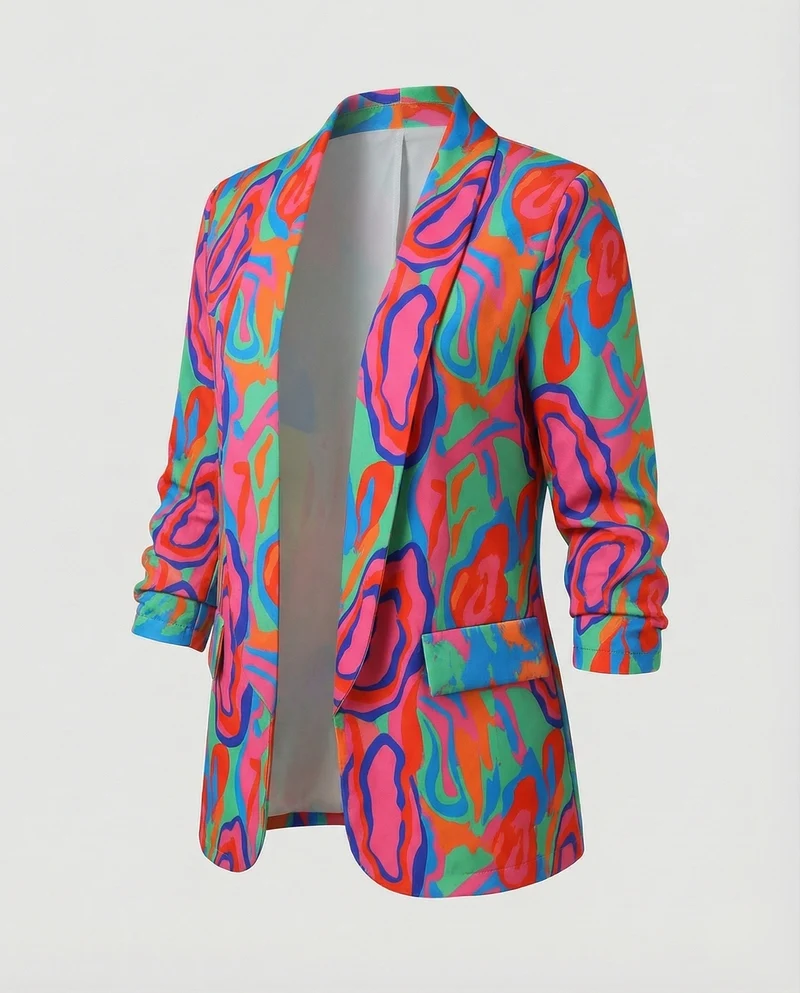 Damen Expressive Abstrakt-Print Longblazer