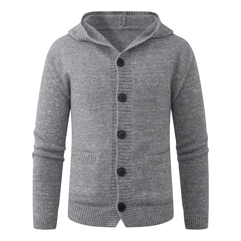 Herren Kapuzen-Strickcardigan aus Thermo-Feinstrick mit durchgehender Knopfleiste und Eingrifftaschen Nord Taschen
