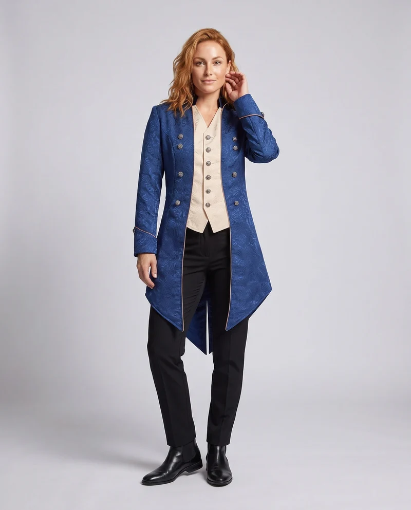 Damen historische Frackkleid mit eleganten Verzierungen und passendem Fliegenband Nord Taschen
